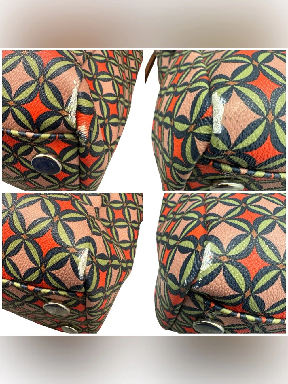 Fossil Sydney Tote Coated Leather Geometric Design Minimalist Large Tote Bag